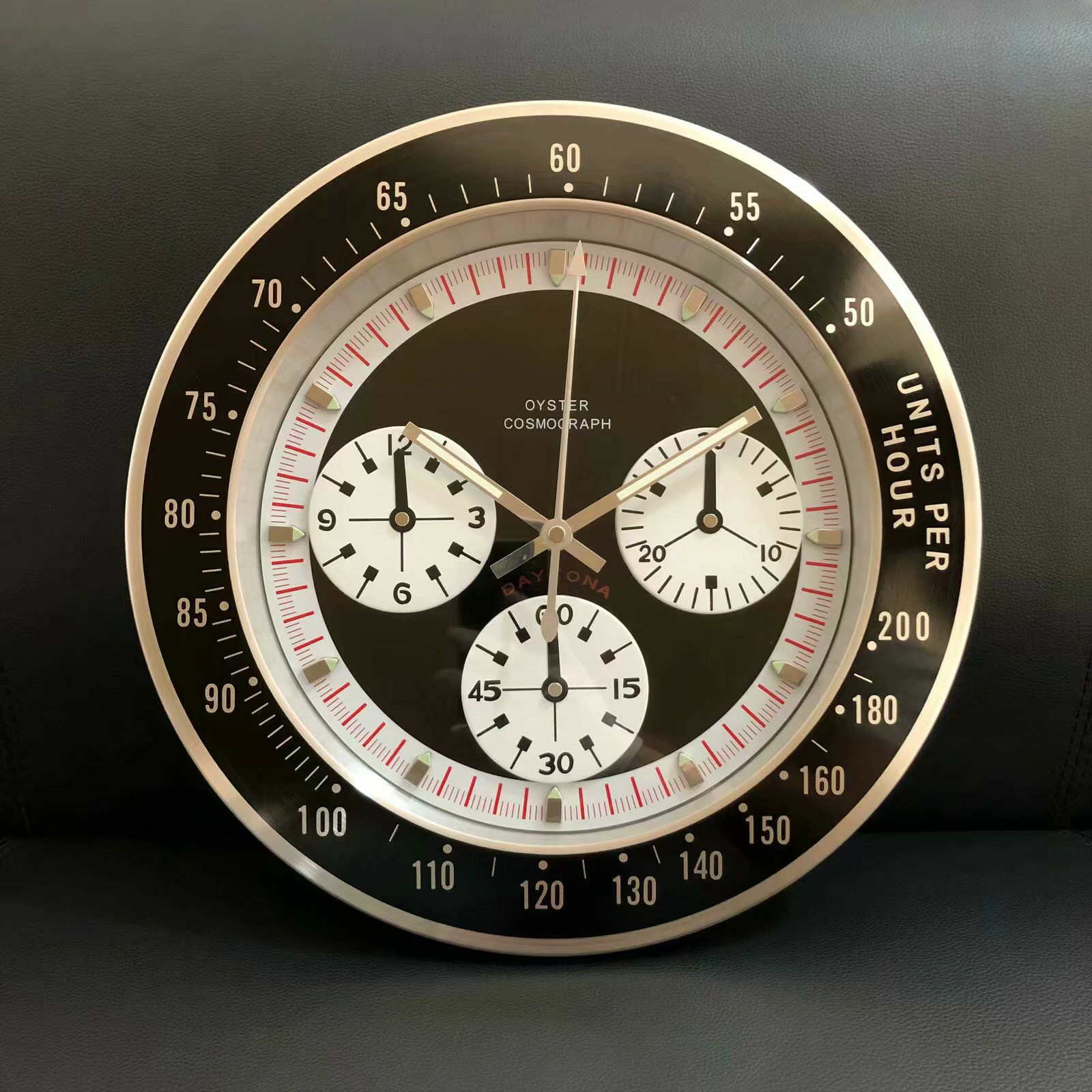 Vintage Old Wall Clock Stainless Steel Black Face